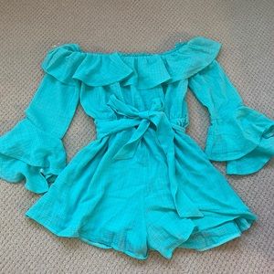 Off-shoulder long sleeve romper
